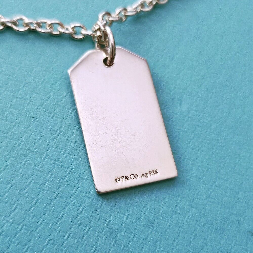 RARE Vintage Tiffany & Co. New York City NYC TCo Rectangle Tag Charm Necklace. - Picture 3 of 7